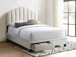 Vente-unique Cama de 160 x 200 cm con cajones - Terciopelo - + Colchón - ILISIO Marfil Hot