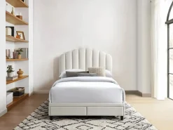 Vente-unique Cama de 160 x 200 cm con cajones - Terciopelo - + Colchón - ILISIO Marfil Hot