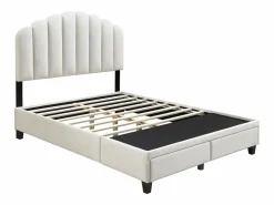 Vente-unique Cama de 160 x 200 cm con cajones - Terciopelo - + Colchón - ILISIO Marfil Hot