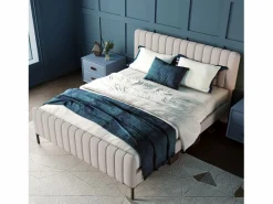 Cama de adulto tapizada en tejido de lino - 160x200 cm - con cabecero regulable y somier de láminas -^ModernLuxe Discount
