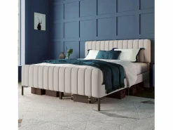 Cama de adulto tapizada en tejido de lino - 160x200 cm - con cabecero regulable y somier de láminas -^ModernLuxe Discount