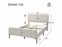Cama de adulto tapizada en tejido de lino - 160x200 cm - con cabecero regulable y somier de láminas -^ModernLuxe Discount