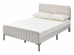 Cama de adulto tapizada en tejido de lino - 160x200 cm - con cabecero regulable y somier de láminas -^ModernLuxe Discount