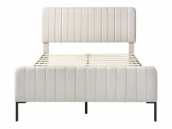 Cama de adulto tapizada en tejido de lino - 160x200 cm - con cabecero regulable y somier de láminas -^ModernLuxe Discount