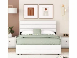 Cama de adulto 140x200 cm en tejido de lino - con cama nido 90x190 cm y 2 cajones - cabecero regulable -^ModernLuxe Best