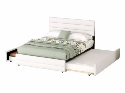 Cama de adulto 140x200 cm en tejido de lino - con cama nido 90x190 cm y 2 cajones - cabecero regulable -^ModernLuxe Best