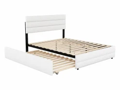 Cama de adulto 140x200 cm en tejido de lino - con cama nido 90x190 cm y 2 cajones - cabecero regulable -^ModernLuxe Best
