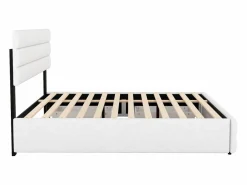 Cama de adulto 140x200 cm en tejido de lino - con cama nido 90x190 cm y 2 cajones - cabecero regulable -^ModernLuxe Best