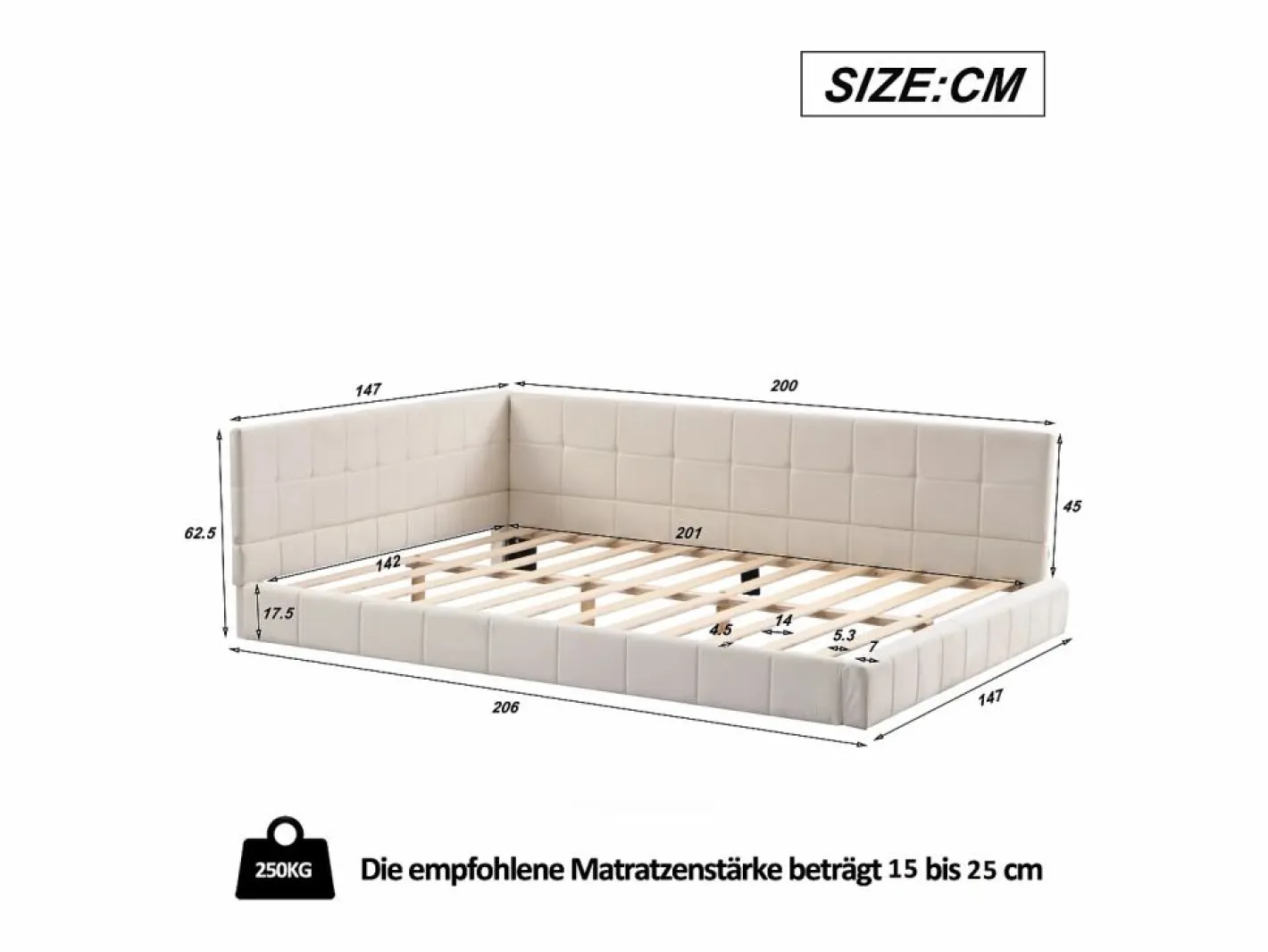 Hauss Spole Cama Diván|Cama de adulto 140x200 cm tipo sofá cama con 2 grandes reposabrazos, somier incluido, tapizada en terciopelo , sin colchón