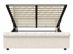 Cama Terciopelo|Cama Con Canapé|Cama de aire de 140 cm x 190 cm con almacenaje, lámpara de noche y toma de corriente, terciopelo