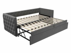 Hauss Spole Cama de día 90x200 cm, cama nido 90x190 cm - Cama infantil en terciopelo con somier de láminas Gris Outlet