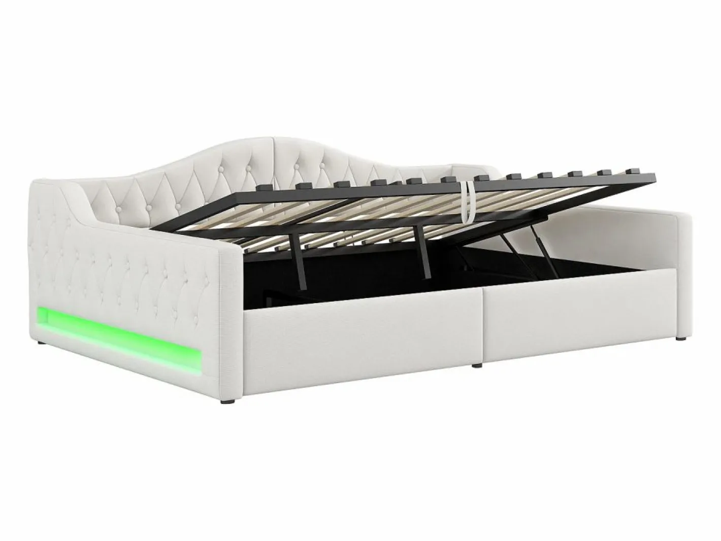 Cama de día 140x200 cm en lino - Cama de adulto con canapé y LED^Hauss Spole New