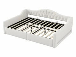 Cama de día 140x200 cm en lino - Cama de adulto con canapé y LED^Hauss Spole New