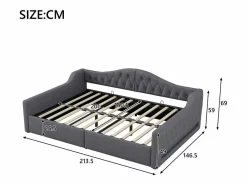 Cama de día 140x200 cm en lino - Cama de adulto con canapé y LED^Hauss Spole Hot