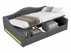 Cama de día 140x200 cm en lino - Cama de adulto con canapé y LED^Hauss Spole Hot