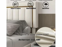 Cama Terciopelo|Cama Con Canapé|Cama de terciopelo con canapé de 160x200 cm - con palanca neumática - con somier de láminas -