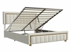 Cama Terciopelo|Cama Con Canapé|Cama de terciopelo con canapé de 160x200 cm - con palanca neumática - con somier de láminas -