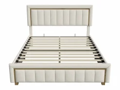 Cama Terciopelo|Cama Con Canapé|Cama de terciopelo con canapé de 160x200 cm - con palanca neumática - con somier de láminas -