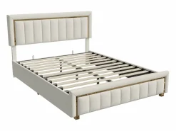 Cama Terciopelo|Cama Con Canapé|Cama de terciopelo con canapé de 160x200 cm - con palanca neumática - con somier de láminas -