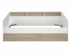 Vente-unique Cama Infantil|Cama de 90x200 cm con cajones y estantes, acabado blanco y natural + Somier de láminas - PAULETTE