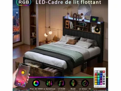 Cama Con Almacenaje|Cama Infantil|Cama doble 140 x 200 cm con 2 cajones - Iluminación LED y puerto USB - Cabecero con espacio de almacenaje -