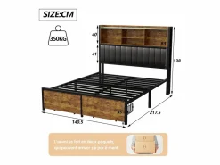 Cama Con Almacenaje|Cama Infantil|Cama doble 140 x 200 cm con 2 cajones - Iluminación LED y puerto USB - Cabecero con espacio de almacenaje -