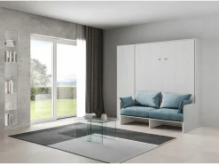 Cama doble abatible Kentaro de 160 cm con sofá y columna en fresno y azul claro^ITAMOBY Hot