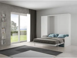 Cama doble abatible Kentaro de 160 cm con sofá y columna en fresno y azul claro^ITAMOBY Hot