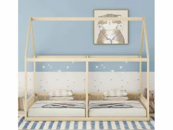 Merax Cama Montessori|Cama doble cabina - 2 x 90 x 200 cm - madera de pino + MDF - color natural