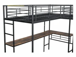 Merax Cama Alta|Cama doble entreplanta - 2 x 90 x 200 cm - con escritorio de esquina y escalera - metal -