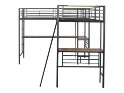 Merax Cama Alta|Cama doble entreplanta - 2 x 90 x 200 cm - con escritorio de esquina y escalera - metal -