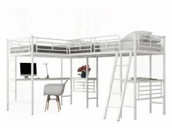 Merax Cama doble entreplanta - 2 x 90 x 200 cm - con escritorio esquinero y escalera - metal - Blanco New