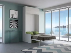 Cama doble plegable francesa Kentaro de 140 cm con sofá y mueble alto de fresno , color verde^ITAMOBY Best
