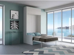 Cama doble plegable francesa Kentaro de 140 cm con sofá y mueble alto de fresno , azul claro^ITAMOBY Discount