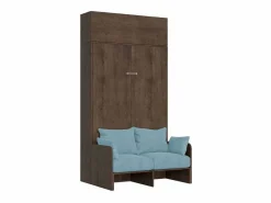 Cama doble plegable francesa Kentaro de 140 cm con sofá y mueble alto de nogal, color claro^ITAMOBY Best