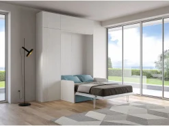 ITAMOBY Cama doble plegable francesa Kentaro de 140 cm con sofá y muebles de fresno , azul claro Blanco Sale