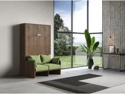ITAMOBY Cama doble plegable francesa Kentaro de 140 cm con sofá de nogal, color verde Marru00f3n New