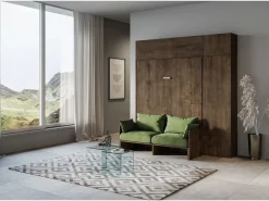 ITAMOBY Cama Abatible|Cama doble plegable Kentaro de 160 cm con sofá y muebles de nogal, color verde