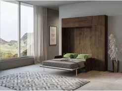 ITAMOBY Cama Abatible|Cama doble plegable Kentaro de 160 cm con sofá y muebles de nogal, color verde