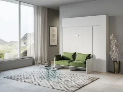 ITAMOBY Cama Abatible|Cama doble plegable Kentaro de 160 cm con sofá y muebles de fresno , verde