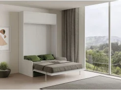 ITAMOBY Cama doble plegable Kentaro de 160 cm con sofá y mueble alto de fresno , color verde Blanco Best