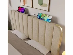 DripeX Cama doble tapizada 180x200cm en lino , con 4 cajones + USB y Tipo C, carga máx. 226 kg (sin colchón) Beige Hot
