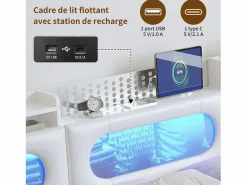 Cama Con Canapé|Cama Con Almacenaje|Cama doble 140x200cm con cabecero LED - espacio de almacenamiento y puerto USB - canapé hidráulico - PU -