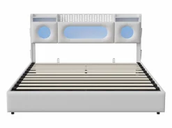 Cama Con Canapé|Cama Con Almacenaje|Cama doble 140x200cm con cabecero LED - espacio de almacenamiento y puerto USB - canapé hidráulico - PU -