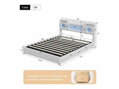 Cama Con Canapé|Cama Con Almacenaje|Cama doble 140x200cm con cabecero LED - espacio de almacenamiento y puerto USB - canapé hidráulico - PU -