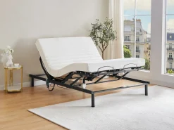 Ysmée Cama eléctrica de relajación decorativa somier colchón de látex 3 zonas 2x90x200cm Tela Beige PANISOLA Negro