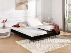 Ysmée Cama eléctrica de relax decorativa somier colchón muelles ensacados 90 x 200 cm Tela Gris RIZALI Negro Outlet