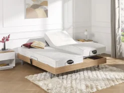 NATUREA Cama Articulada|Cama eléctrica relajación terminales LYSIS - 2 x 70 x 190 cm - roble