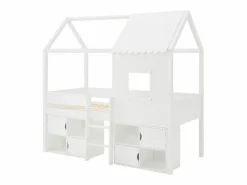 Vente-unique Cama Montessori|Cama elevada estilo cabaña 90 x 190 cm en pino y MDF en color + colchón - VALESKIA