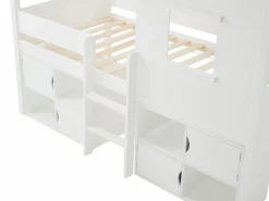 Vente-unique Cama Montessori|Cama elevada estilo cabaña 90 x 190 cm en pino y MDF en color + colchón - VALESKIA